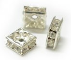 5mm Square Silver Diamante Rondelle